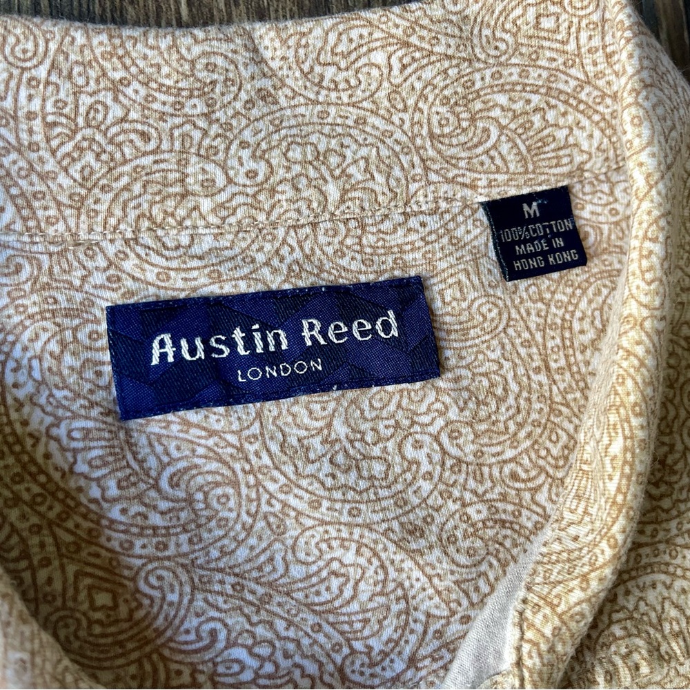 Austin Reed Tan Paisley Short Sleeve Soft Cotton Polo Shirt - Picture 6 of 11